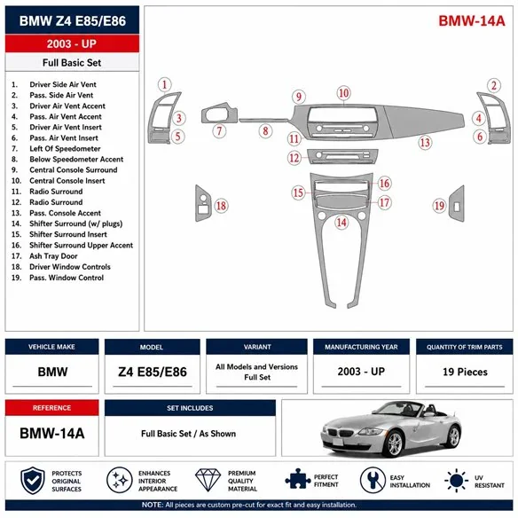 BMW Z4 2003+ set completo kit cruscotto 3D
