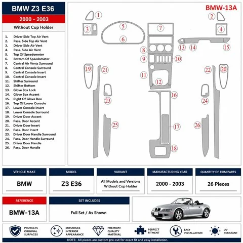 BMW Z3 2000-2003 Without glass-holder kit cruscotto 3D 2