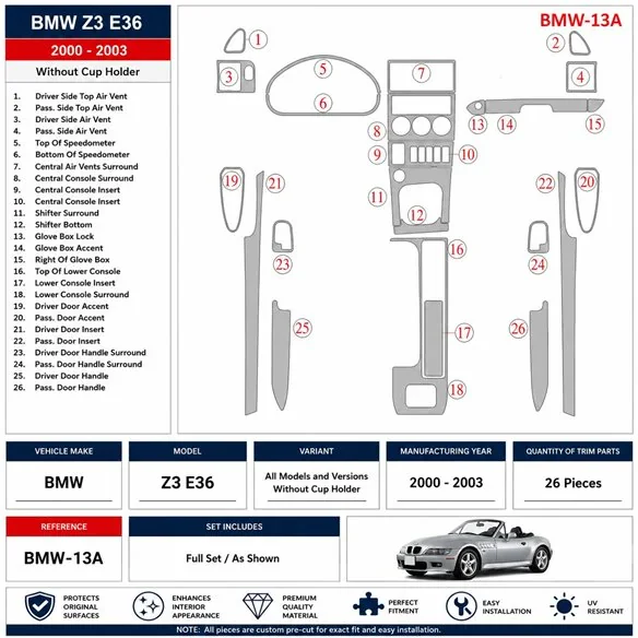 BMW Z3 2000-2003 Without glass-holder kit cruscotto 3D