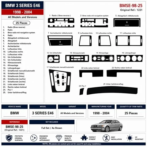 BMW 3 Series E46 1998-2004 kit cruscotto 3D, 25 pezzi 2