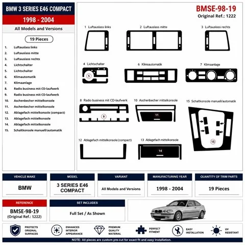 BMW 3 Series E46 Compact 1998-2004 kit cruscotto 3D, 19 pezzi 2