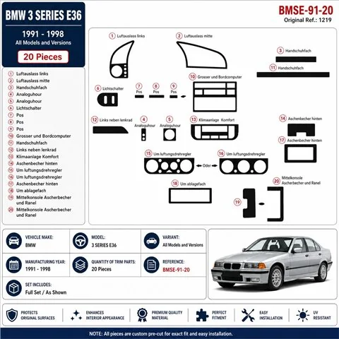 BMW 3 Series E36 1991-1998 kit cruscotto 3D, 20 pezzi 2