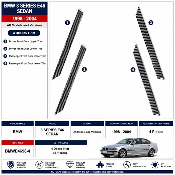 BMW 3 Series E46 1998-2004 kit cruscotto 3D, 4 pezzi