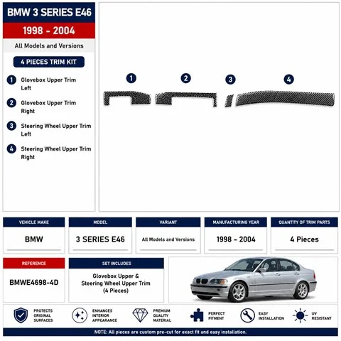 BMW 3 Series E46 1998-2004 kit cruscotto 3D, 4 pezzi 2
