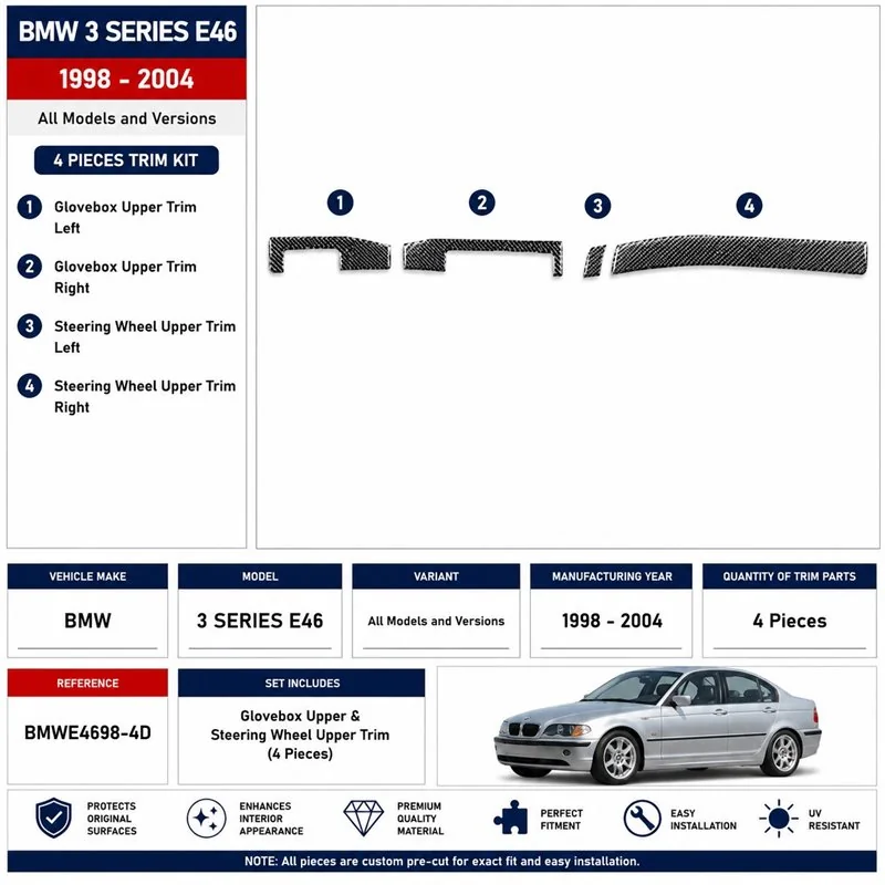 BMW 3 Series E46 1998-2004 kit cruscotto 3D, 4 pezzi