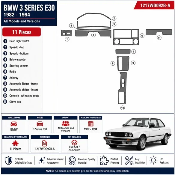 BMW 3 Series E30 1982-1994 kit cruscotto 3D, 11 pezzi