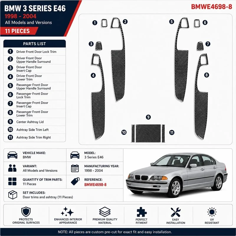 BMW 3 Series E46 1998-2004 kit cruscotto 3D, 11 pezzi