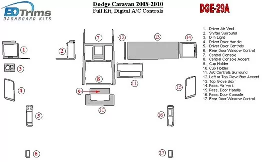 Dodge Caravan 2008-UP Full Set, Automatic AC Controls Cruscotto BD Rivestimenti interni