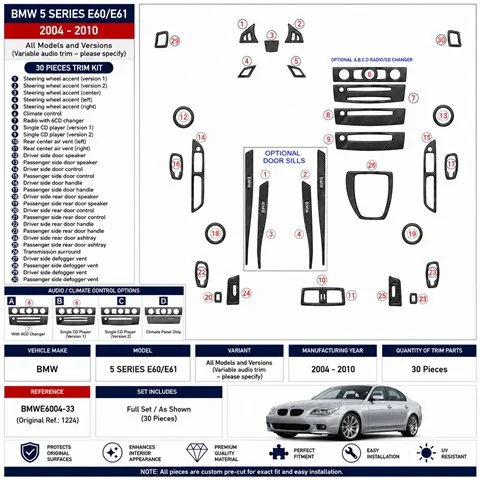 BMW 5 Series E60/E61 2004-2010 kit cruscotto 3D, 33 pezzi