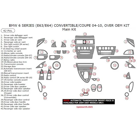 BMW 6-Series E 63 2004-2008 kit cruscotto 3D, 41 pezzi 2