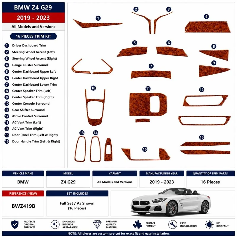 BMW Z4 G29 2019-2023 kit cruscotto 3D, 16 pezzi