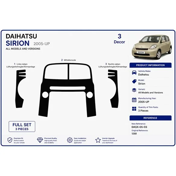 Daihatsu Sirion 2005+ kit cruscotto 3D, 3 pezzi
