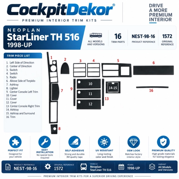 Neoplan StarLiner TH 516 1998-in poi kit rivestimento cruscotto e interni 3D 16 pezzi