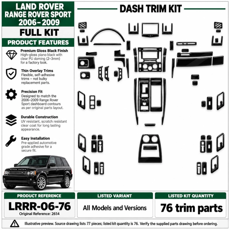Land Rover Range Rover Sport 2006-2009 kit rivestimento cruscotto e interni 3D 76 pezzi