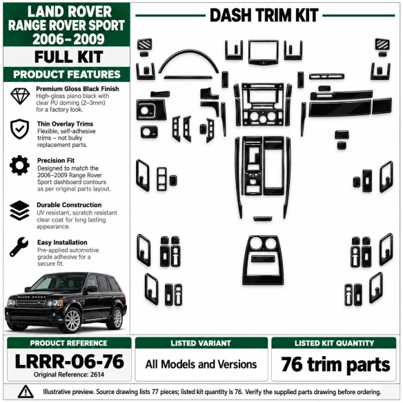 Land Rover Range Rover Sport 2006-2009 kit rivestimento cruscotto e interni 3D 76 pezzi