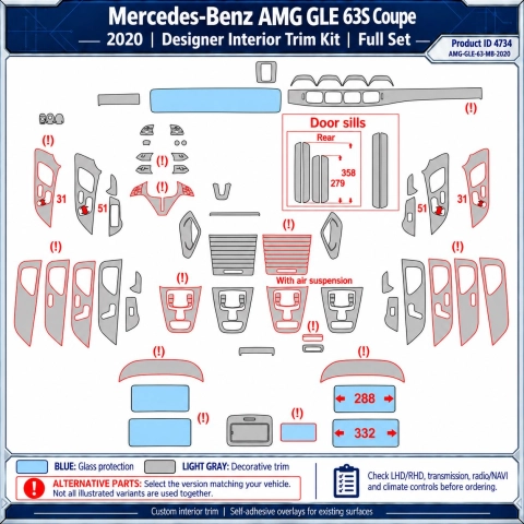 Mercedes-Benz Amg GLE 63S Coupe 2020 – Designer Trim – Kit completo per interni