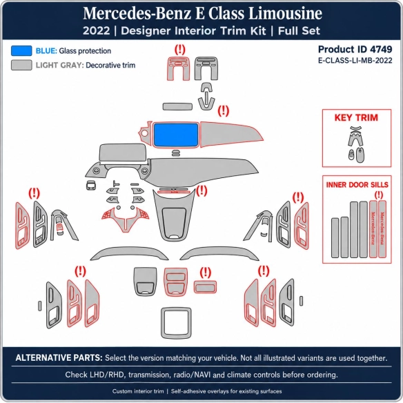 Mercedes-Benz E Class Limousine 2022 – Designer Trim – Kit completo per interni