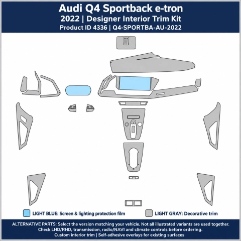 Audi Q4 Sportback E Tron 2022 – Designer Trim – Kit completo per interni