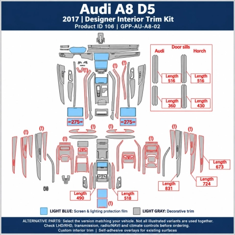 Audi A8 D5 2017 – Designer Trim – Kit completo per interni