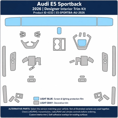 Audi E5 Sportback 2026 – Designer Trim – Kit completo per interni