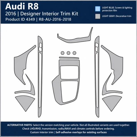 Audi R8 2016 2018 – Designer Trim – Kit completo per interni