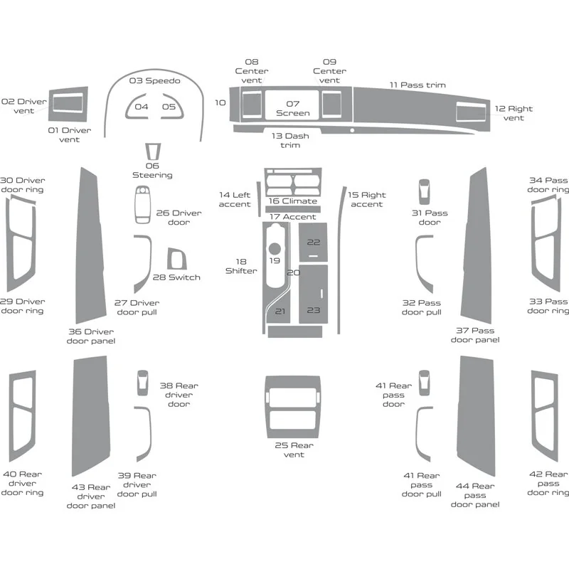 Jaguar XF 2009-2015 set completo, With OEM kit cruscotto 3D, 44 pezzi