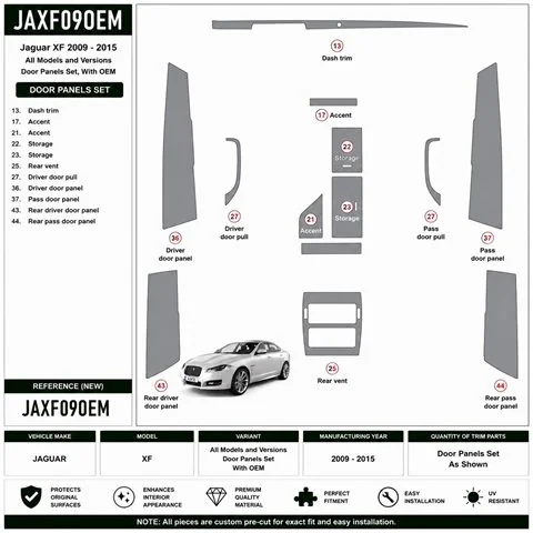 Jaguar XF 2009-2015 set completo, With OEM kit cruscotto 3D