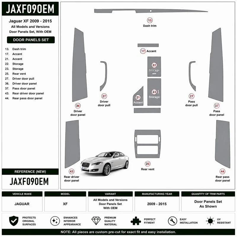 Jaguar XF 2009-2015 set completo, With OEM kit cruscotto 3D