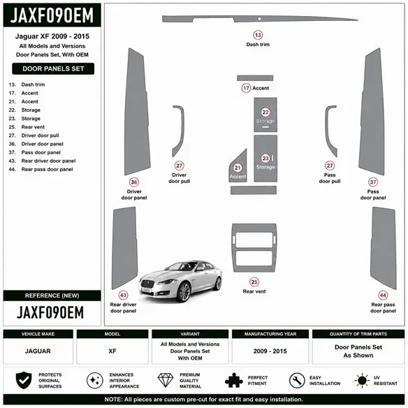 Jaguar XF 2009-2015 set completo, With OEM kit cruscotto 3D