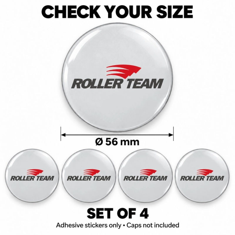 Adesivi resinati Roller Team per coprimozzi – 56 mm – Set da 4