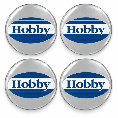 Adesivi resinati Hobby per coprimozzi – 56 mm – Set da 4 – logo ovale blu