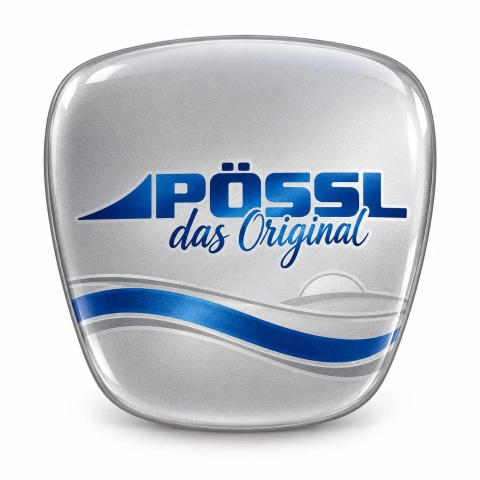 Pössl – inserto adesivo per emblema della griglia | pellicola vinilica grigio metallizzato | 64 × 58 mm