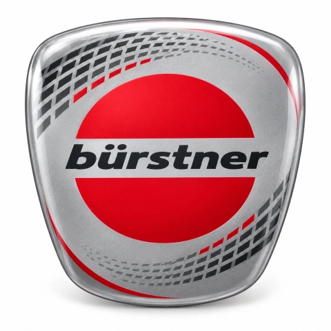 Bürstner – inserto adesivo per emblema della griglia | pellicola vinilica grigio metallizzato | 64 × 58 mm