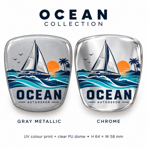 AutoDekor Ocean – inserto adesivo per emblema della griglia | pellicola cromata | 64 × 58 mm