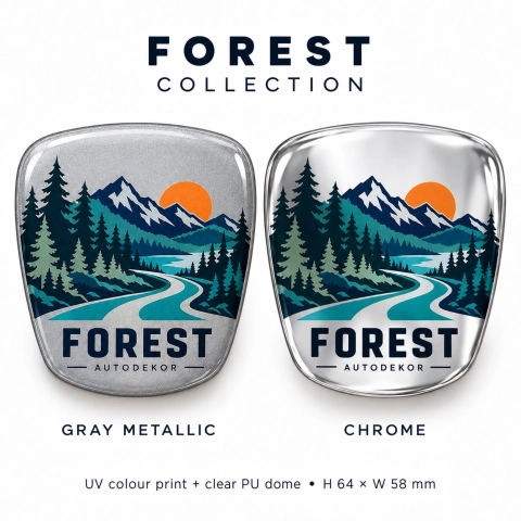AutoDekor Forest – inserto adesivo per emblema della griglia | pellicola cromata | 64 × 58 mm