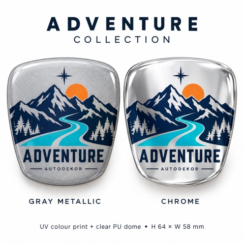 AutoDekor Adventure – inserto adesivo per emblema della griglia | pellicola cromata | 64 × 58 mm