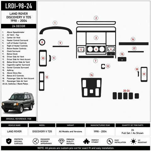 Land Rover Discovery II TD5 1998-2004 kit cruscotto 3D, 24 pezzi