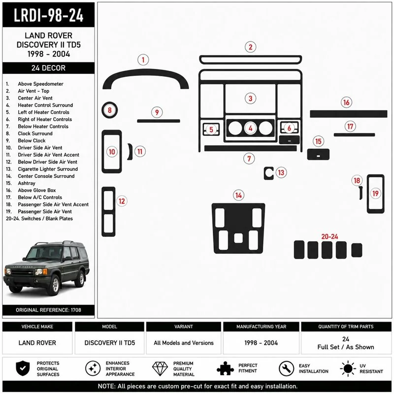 Land Rover Discovery II TD5 1998-2004 kit cruscotto 3D, 24 pezzi