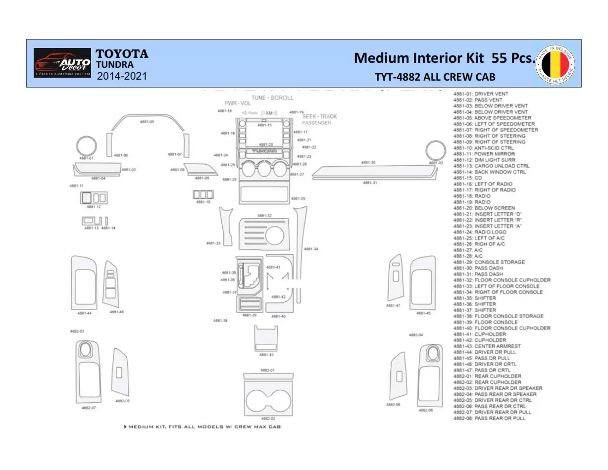 Toyota Tundra 2014-2021 Mascherine sagomate per rivestimento cruscotti 55 Decori
