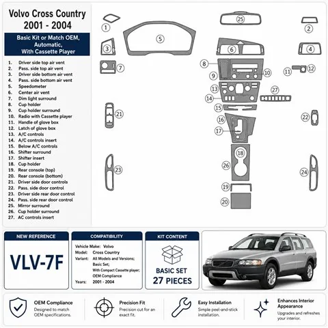 Volvo Cross Country 2001-2004 set base, With Compact Cassette player, compatibile OEM kit cruscotto 3D