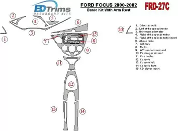 Ford Focus 2000-2002 Basic Set, With Arm Rest, 2&4 Doors, 14 Parts set Cruscotto BD Rivestimenti interni