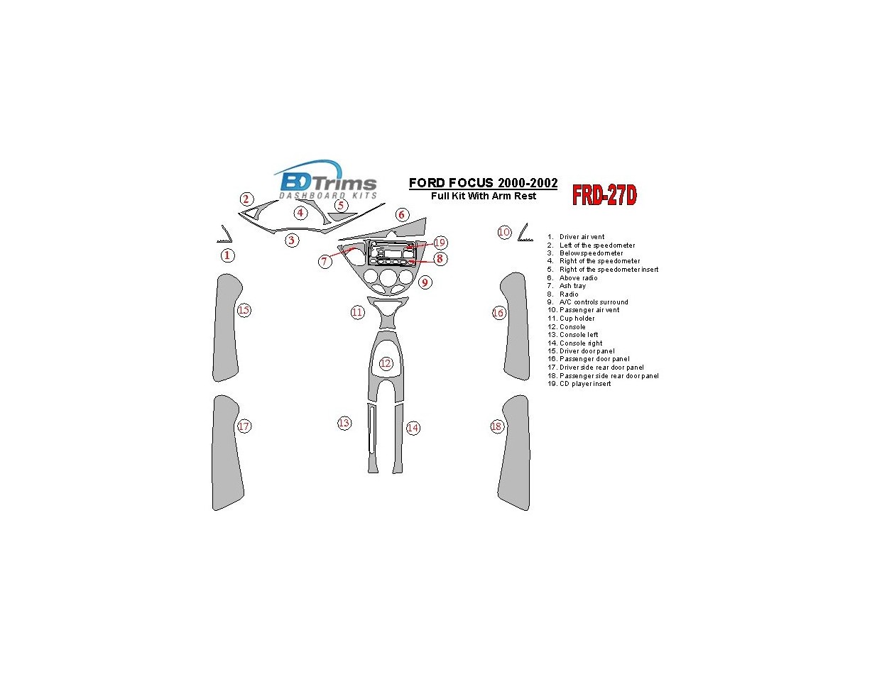 Ford Focus 2000-2002 Full Set, With Arm Rest, 4 Doors, 18 Parts set Cruscotto BD Rivestimenti interni