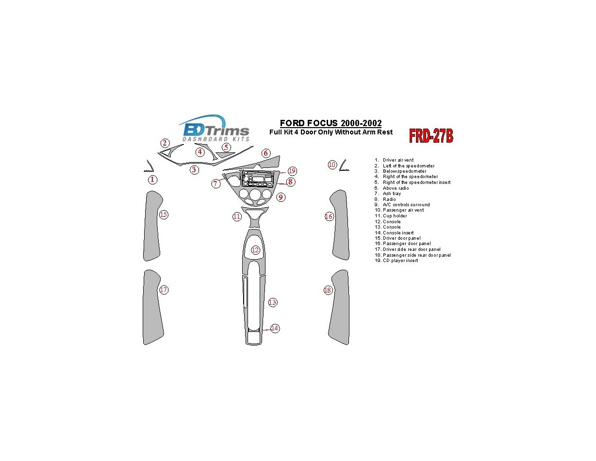 Ford Focus 2000-2002 Full Set, Without Armrest, 4 Doors, 18 Parts set Cruscotto BD Rivestimenti interni