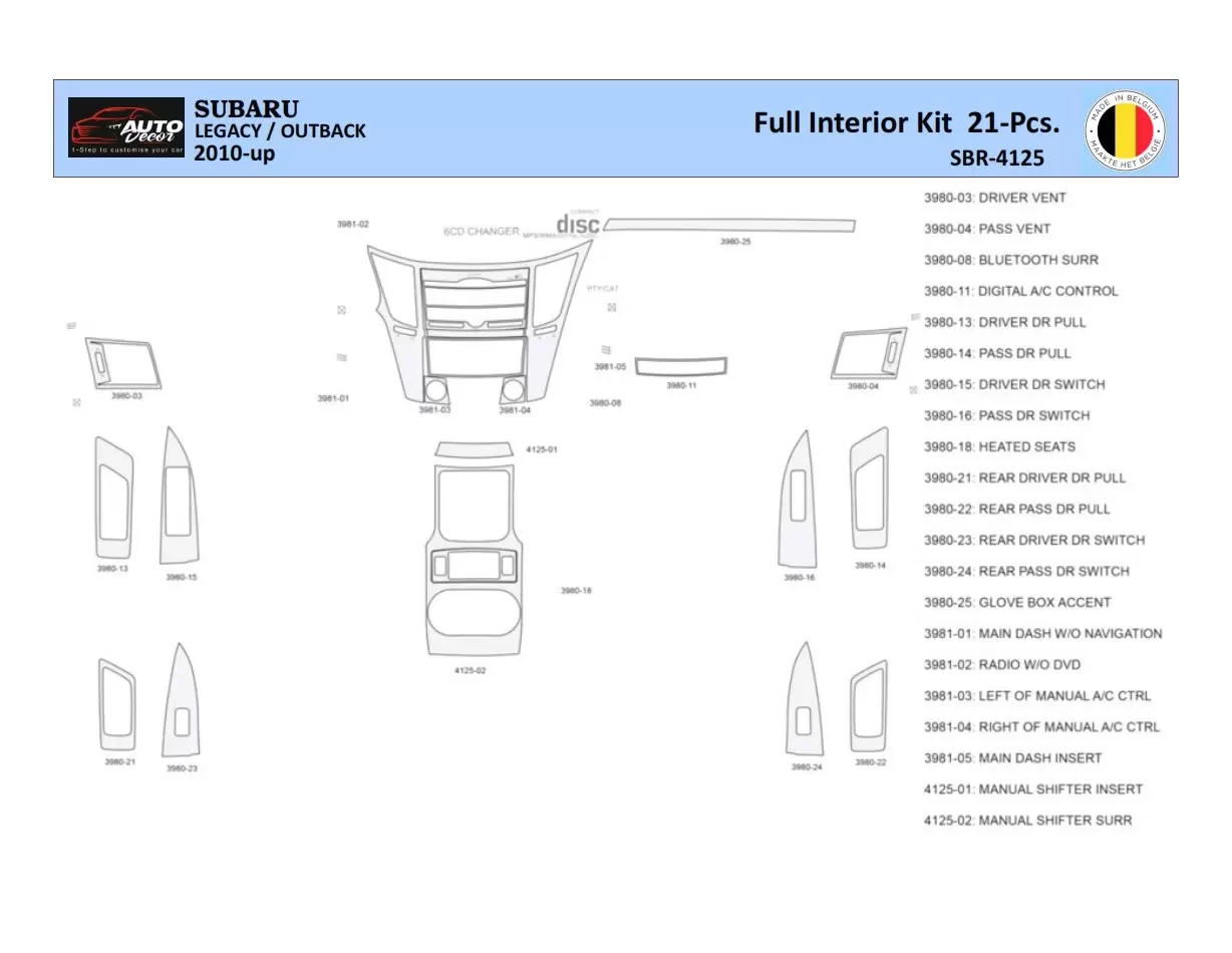 Subaru Legacy Outback 2010 Mascherine sagomate per rivestimento cruscotti 21 Decori