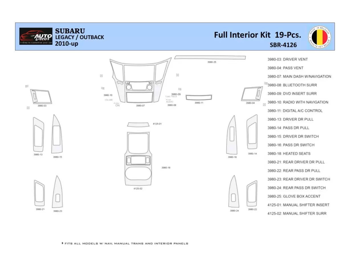 Subaru Legacy-Outback 2010 Mascherine sagomate per rivestimento cruscotti 19 Decori