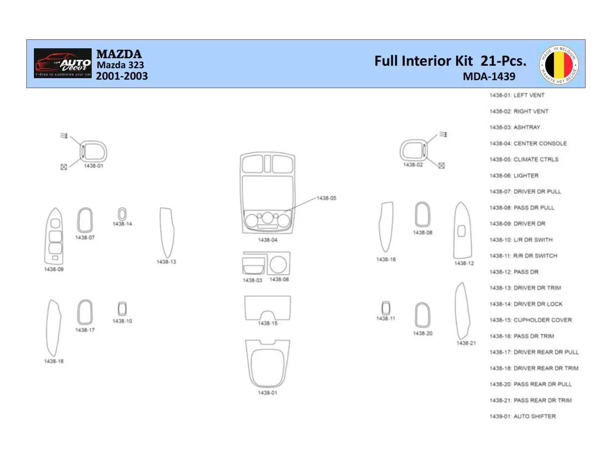 Mazda 323 1998-2003 Mascherine sagomate per rivestimento cruscotti 21 Decori