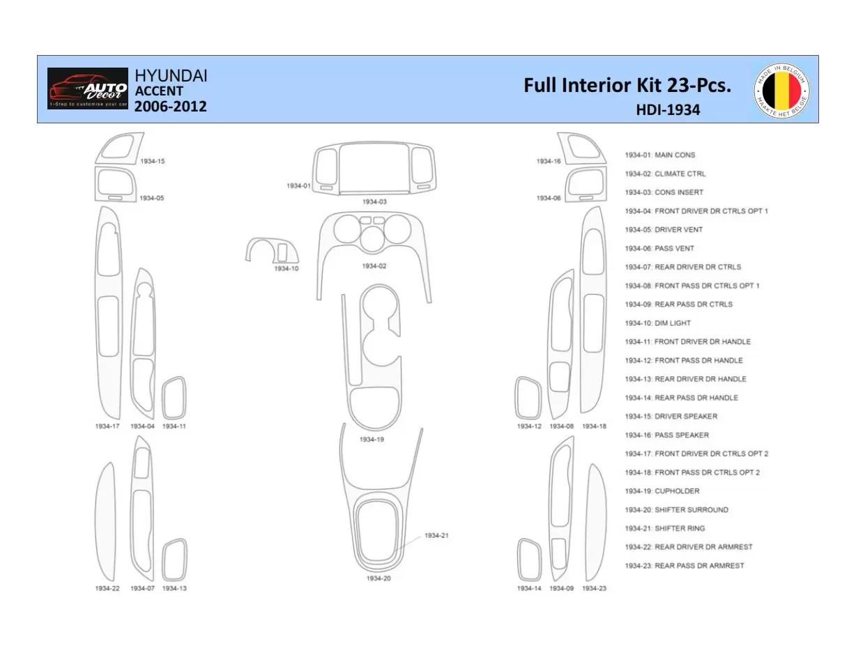 Hyundai Accent 2005-2011 Mascherine sagomate per rivestimento cruscotti 23 Decori