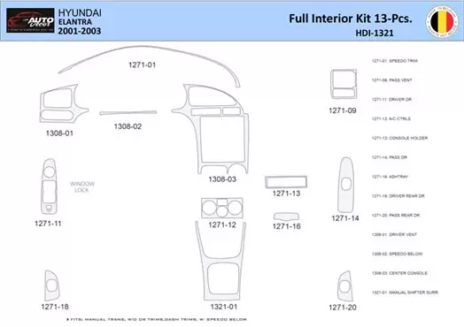 Hyundai Elantra 2001-2003 Mascherine sagomate per rivestimento cruscotti 13 Decori Hyundai Elantra 2001-2003 Mascherine sagomate per rivestimento cruscotti 13 Decori