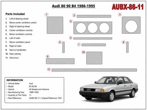 Audi 80 90 B4 1986-1995 kit cruscotto 3D, 11 pezzi 2