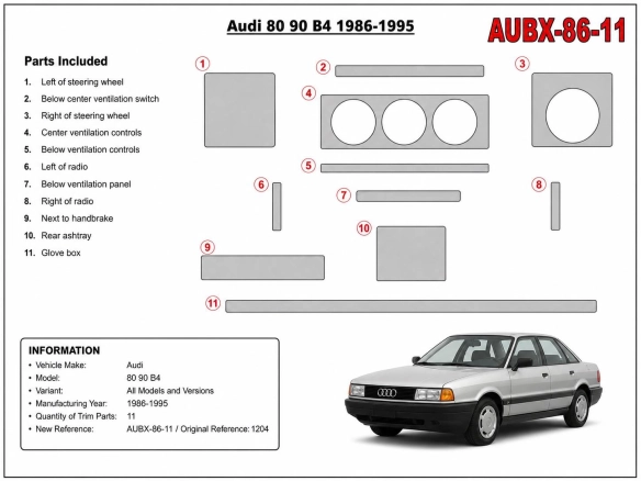 Audi 80 90 B4 1986-1995 kit cruscotto 3D, 11 pezzi